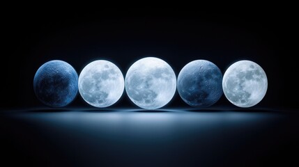 Wall Mural - moon phases sequence, dark background, celestial, science education