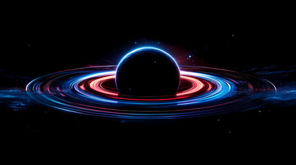 black planet with blue and red aura