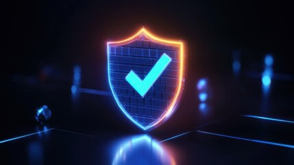 Poster - Shield icon glowing in neon colors representing security and protection in digital technology