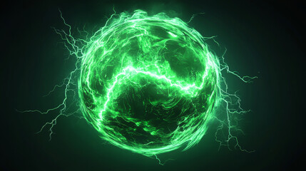 Wall Mural - Magic energy effect ball, crystal orb power icon. Circle light glow sphere. Fantasy lava fireball. Witch lightning electric element. Green fortune abstract bubble with plasma for toxic spell 2d ui set