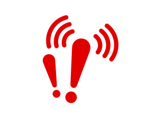 Poster - two red exclamation marks with wi-fi signal waves depict urgency or alert notification.