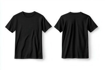 Wall Mural - sleek black tshirt mockup crisp front and back views stark white background smooth fabric texture minimalist and modern fashion aesthetic