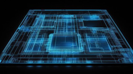 Poster - Futuristic Circuit Board, glowing blue, technology background