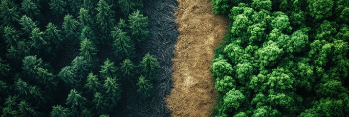 Poster - Contrast of deforested land and thriving forest highlighting the need for nature conservation. Generative AI