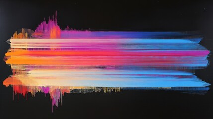 Poster - Abstract horizontal colorful light streak on black canvas with vibrant pink, orange, and blue hues. Modern art and creativity concept