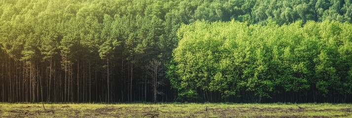 Poster - Contrasting landscapes show deforestation impact and thriving forest ecosystems in nature conservation efforts. Generative AI