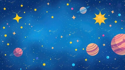 Vibrant illustration of stars and planets in a vibrant blue galaxy, galaxies, astronomy