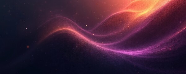 Poster - Grainy dark noise texture gradient background with glowing purple, orange, yellow color waves. Abstract vibrant banner, poster design. Noisy neon futuristic effect with soft blurred textured shapes.