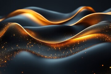 Poster - Flowing waves of light and texture create a captivating visual of shimmering golden patterns against a dark backdrop