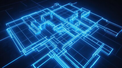 Poster - Glowing digital blueprint; futuristic architecture;  tech background; data visualization
