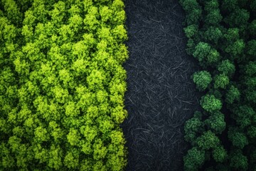 Poster - Contrast between deforested land and thriving forest illustrates the importance of nature conservation efforts. Generative AI