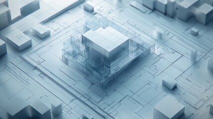 Poster - Abstract white cube city digital technology background