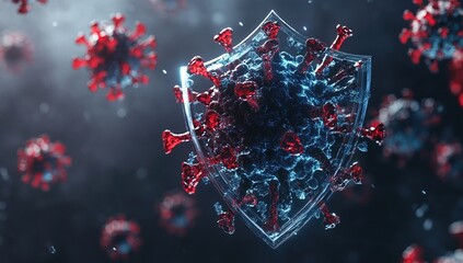 Poster - Microscopic 3D Render of Virus in Crystal Structure