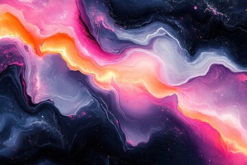 Poster - Vibrant abstract artwork depicting cosmic waves of color with swirling pink, orange, and purple hues on a dark backdrop