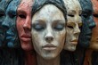 © Tanu - Multiple faces merge in artistic sculpture expressing human emotions and identity in a creative display