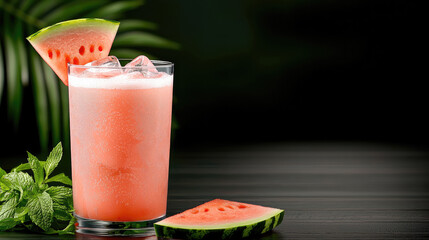 Poster - Refreshing watermelon drink with ice and mint leaves