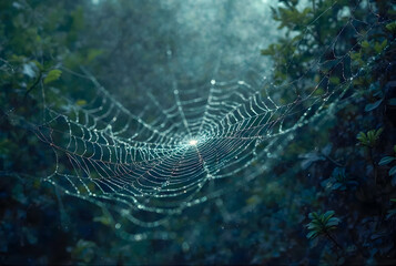 Wall Mural - spider web with dew drops