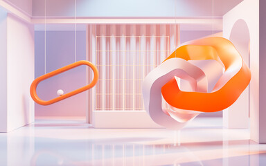 Poster - empty building structure with creative curve geometries, 3d rendering.