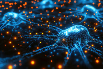 Fototapete - 3D rendering of neurons with glowing connections, showcasing intricate details and vibrant colors