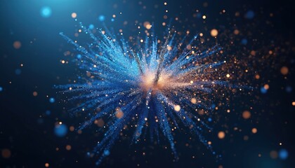 Poster - Abstract blue and gold confetti explosion on dark background. Glittering particles create festive design. Modern, stylish, vibrant, dynamic graphic resource for any celebration or magical event.