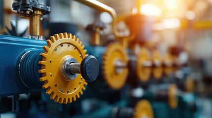 Poster - close-up of industrial gear mechanism in motion with detailed elements showing precision engineering