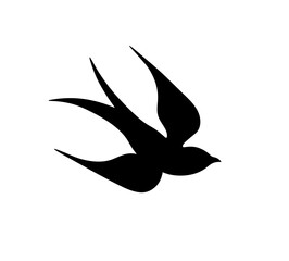 Wall Mural - vector isolated old school swallow tattoo colorless black and white outline silhouette shadow shape 