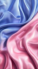 Poster - Abstract close-up of flowing blue and pink silk fabric with smooth texture and luxurious sheen. Elegant textile art and fashion concept