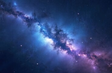 night sky with stars and milky way. blue and purple cosmic nebula background. space panorama with st