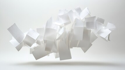 Poster - White papers floating, abstract background, design concept