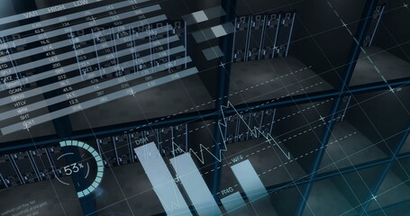 Poster - image of data processing and diagrams over world map and server room