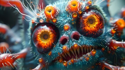 Poster - Virus Cells under microscope, Microbiome and Bacteria illness, Protein structure, Microbiology Infectious Disease, disease, infection, influenza epidemiology, HIV HPV