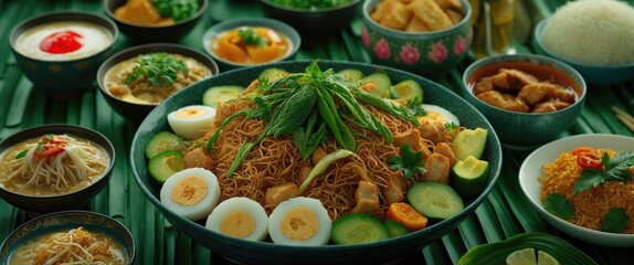 Poster - Gado Gado Delicacy from Java Indonesia Featuring Noodles Fresh Vegetables and Traditional Accompaniments in a Vibrant Culinary Display