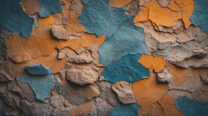 Wall Mural - colorful cracked wall texture with blue and orange hues creating an abstract artistic background for