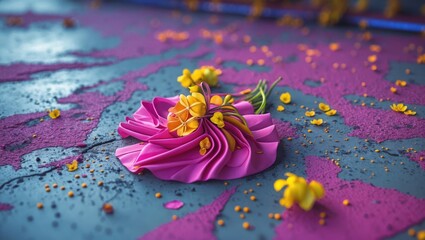 Wall Mural - Colorful floral arrangement on textured concrete surface with vibrant colors and playful design elements creating an artistic backdrop.