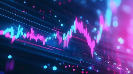 Poster - Dynamic investment data visualization financial sector digital content futuristic environment close-up view colorful insights