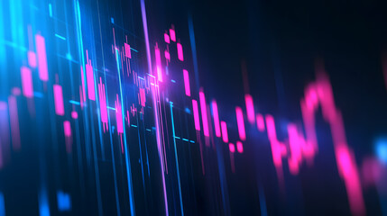 Poster - Dynamic investment data visualization digital realm graphic design neon blue and pink abstract perspective market insights