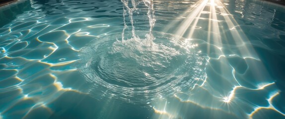 Poster - Serene Pool Water Texture with Sunlight Rays Creating Gentle Reflections and Ripples