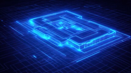 Poster - Glowing digital chip, circuit board background