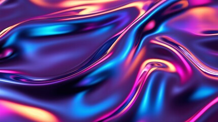 Poster - A shimmering liquid metal texture with glowing neon highlights