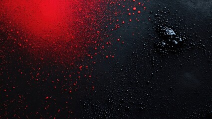 Aufkleber - red and black abstract background with grainy texture and scattered droplets creating a dramatic and
