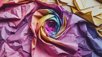 Poster - Colorful crumpled paper flower as a textured background for creative infographics and design projects