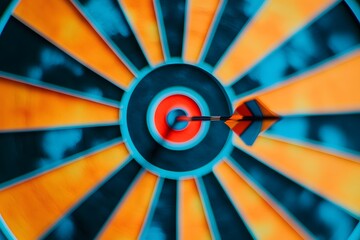 Poster - dart on target, dart on a target in the center, old circular saw blade, 8k image