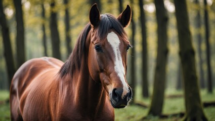 Wall Mural - majestic horse portrait in serene forest setting showcasing natural beauty and tranquility in a lush