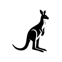 Poster - Kangaroo logo silhouette, dynamic pose, minimalist design, black color