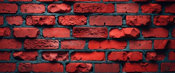 Wall Mural - Rough textured red brick wall background showcasing weathered bricks and deep colors ideal for construction or interior design projects