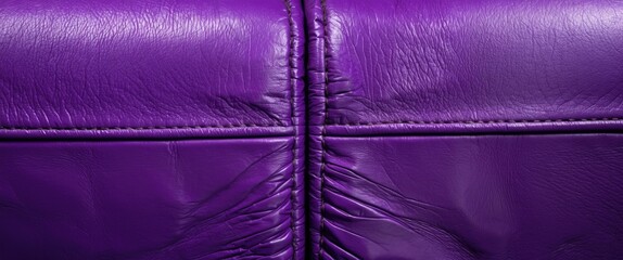 Poster - Vibrant violet leather texture showcasing detailed seams and natural folds for upholstery or fashion design projects