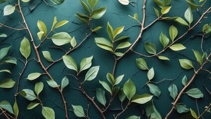 Wall Mural - Lush green leaves and branches of Albizia create a textured plant background ideal for nature-themed designs and botanical banners.