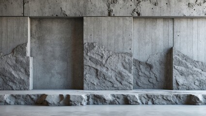 Poster - Abstract concrete wall with textured surfaces showcasing variations in cement design for construction, interior, and exterior applications.