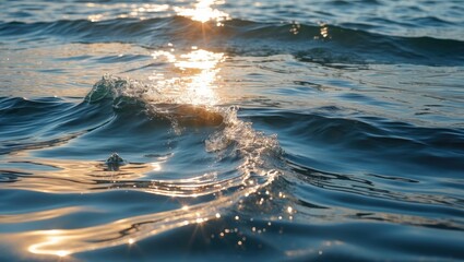 Poster - Sunlit water waves creating reflections in a serene sea scene showcasing tranquility and beauty of nature's elements.