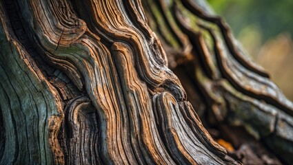 Poster - Textured old tree bark close up showcasing natural patterns and colors ideal for organic design backgrounds or nature-themed projects.